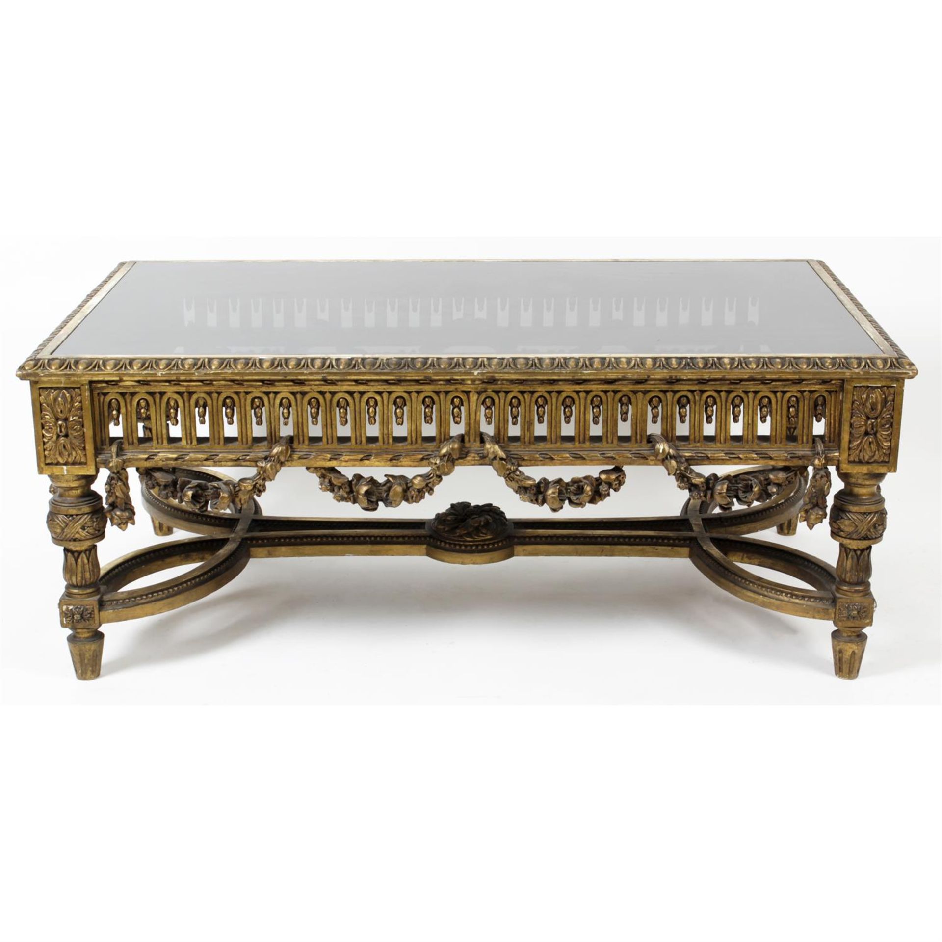 A reproduction giltwood occasional table.