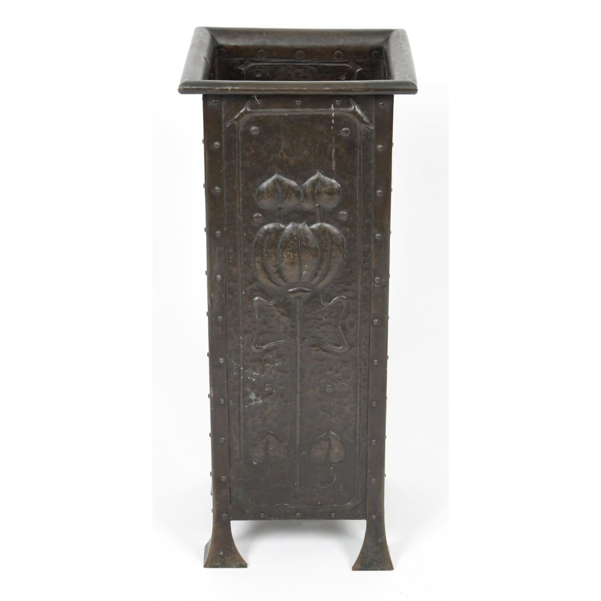 An early 20th century Arts & Crafts patinated copper stick or umbrella stand.