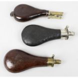 Three late 19th century leather powder/shot flasks.