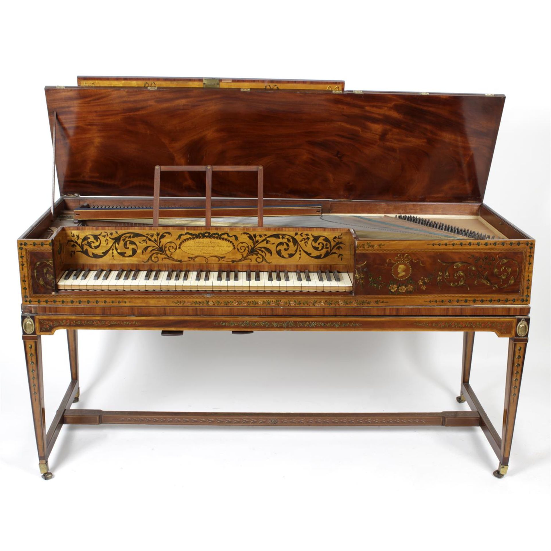 A late 18th to early 19th century painted satinwood rectangular cased piano. - Bild 2 aus 4