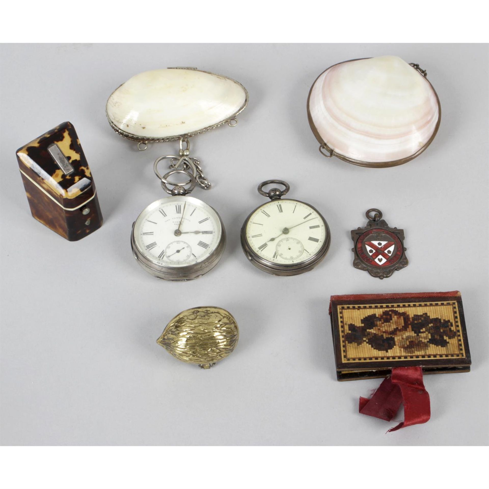 A selection of assorted items, to include sewing needle cases, shell purses, a thimble case, etc.