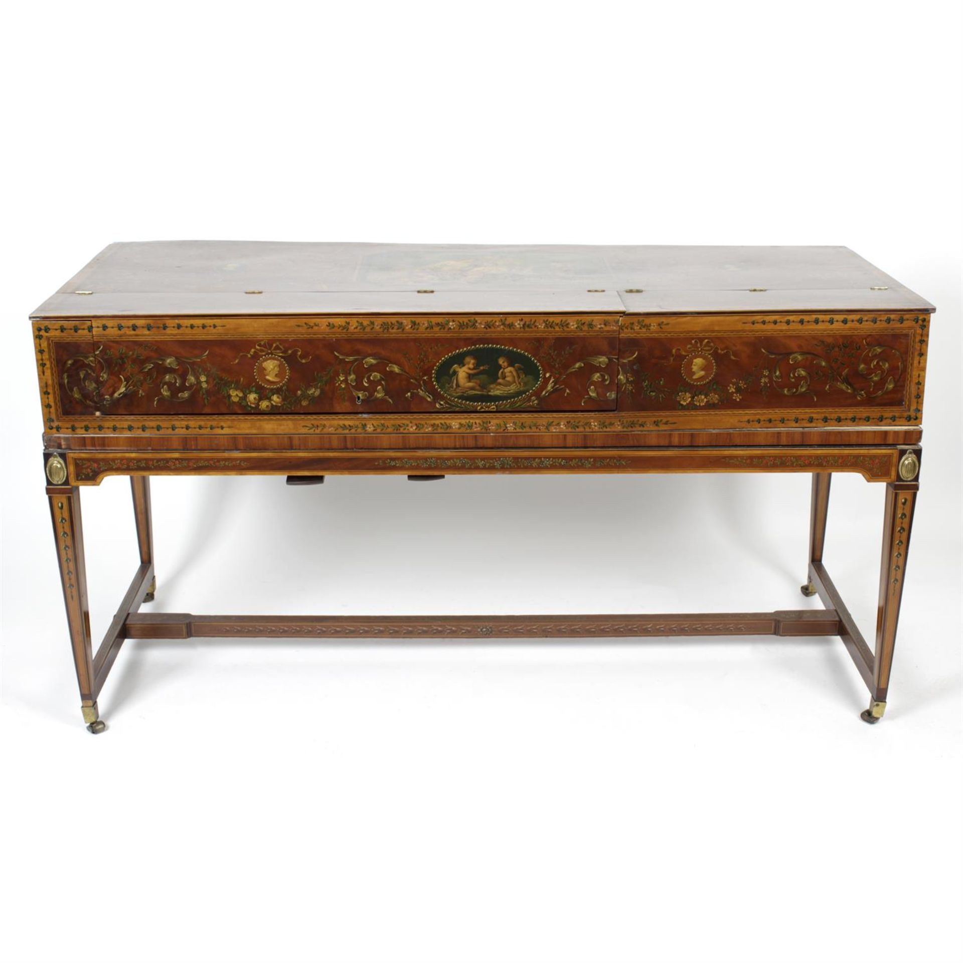A late 18th to early 19th century painted satinwood rectangular cased piano.