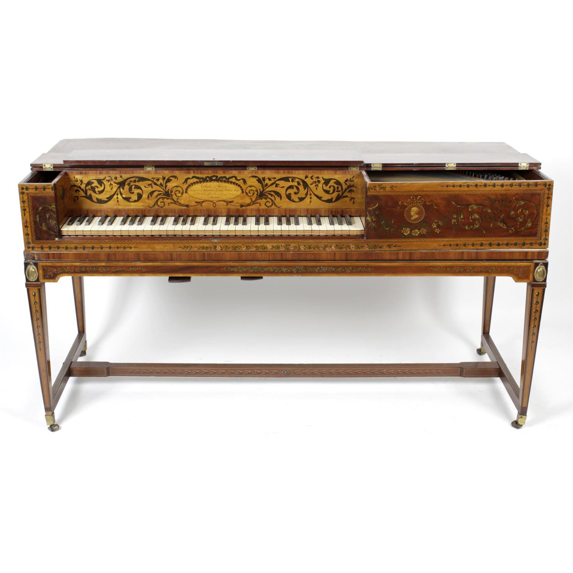 A late 18th to early 19th century painted satinwood rectangular cased piano. - Bild 3 aus 4