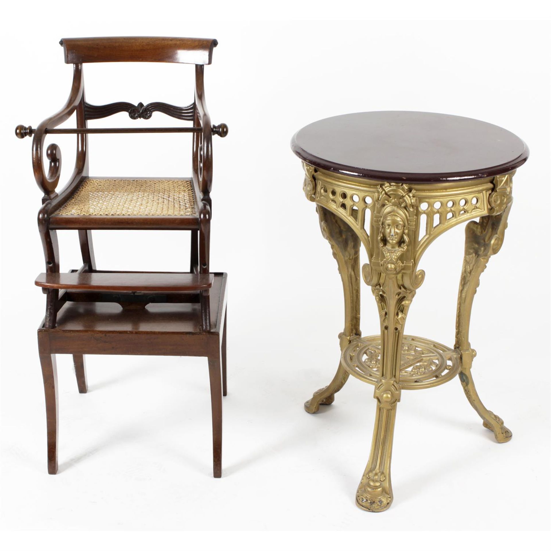 A mixed selection of assorted furniture, to include a pub table, a mahogany child's chair,