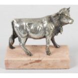 A late 19th century silvered bronze study of a cow.