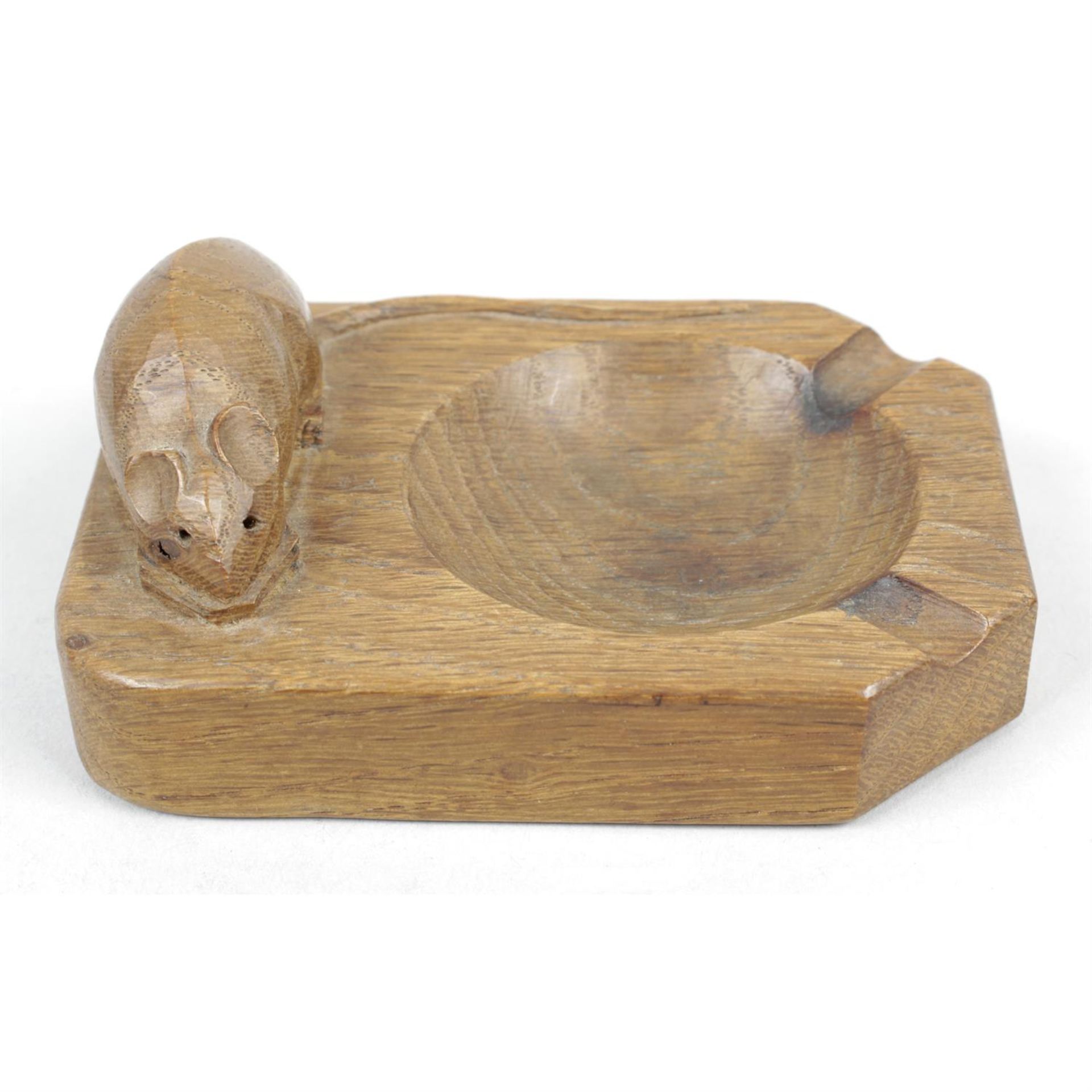 A 'Mouseman' carved wooden ashtray.