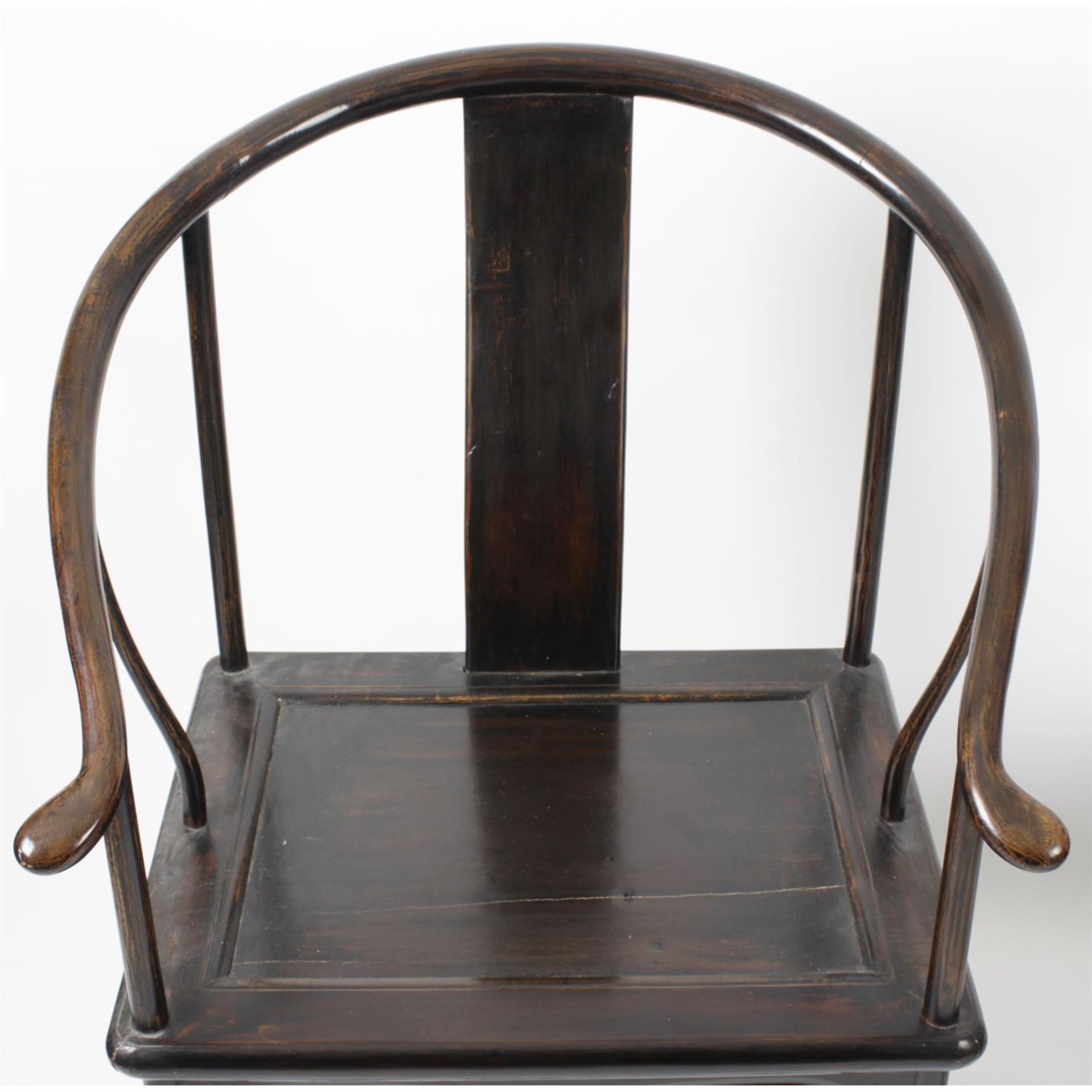 A pair of Chinese stained wooden framed 'horse shoe' chairs. - Image 3 of 3