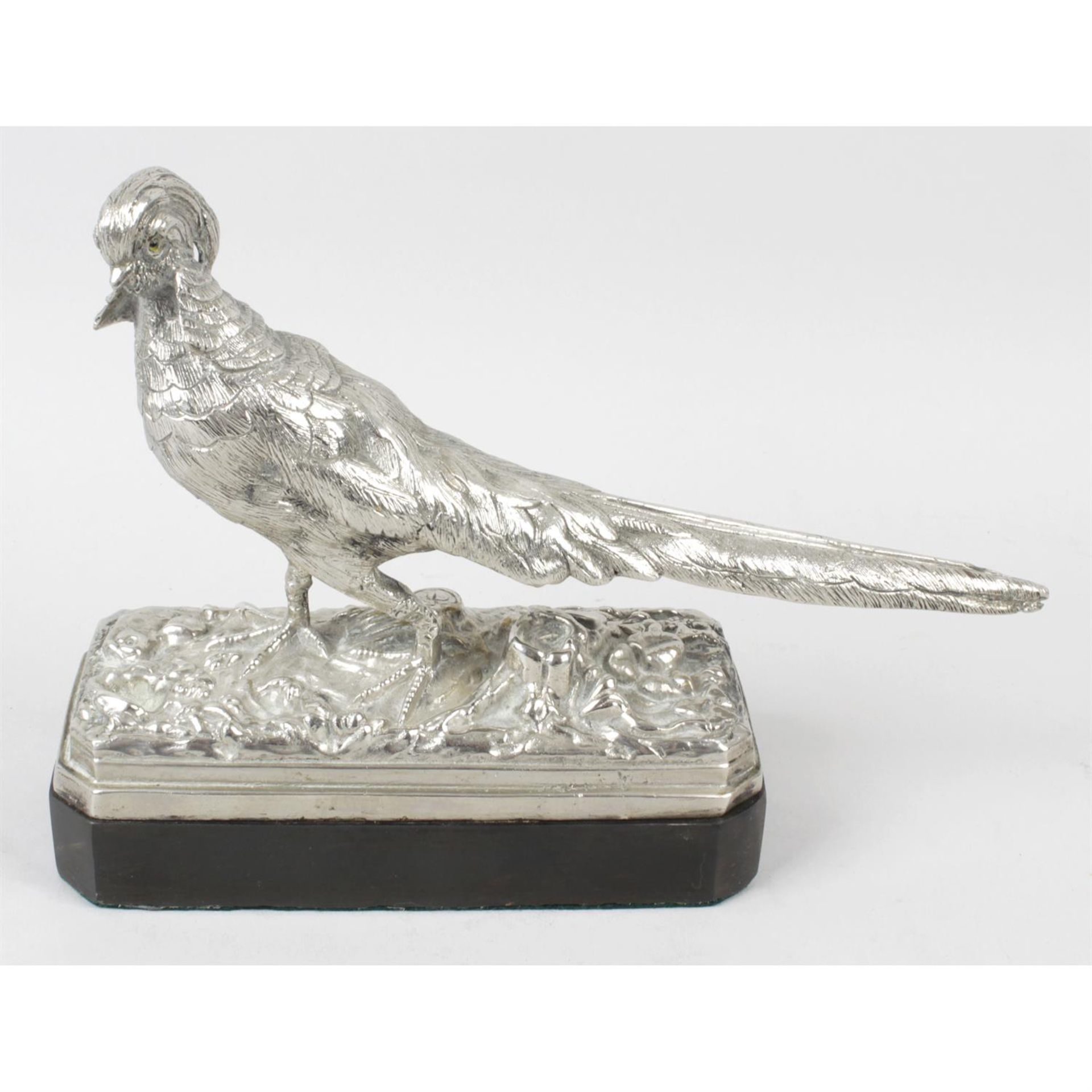 An early 20th century silvered bronze study of a pheasant.