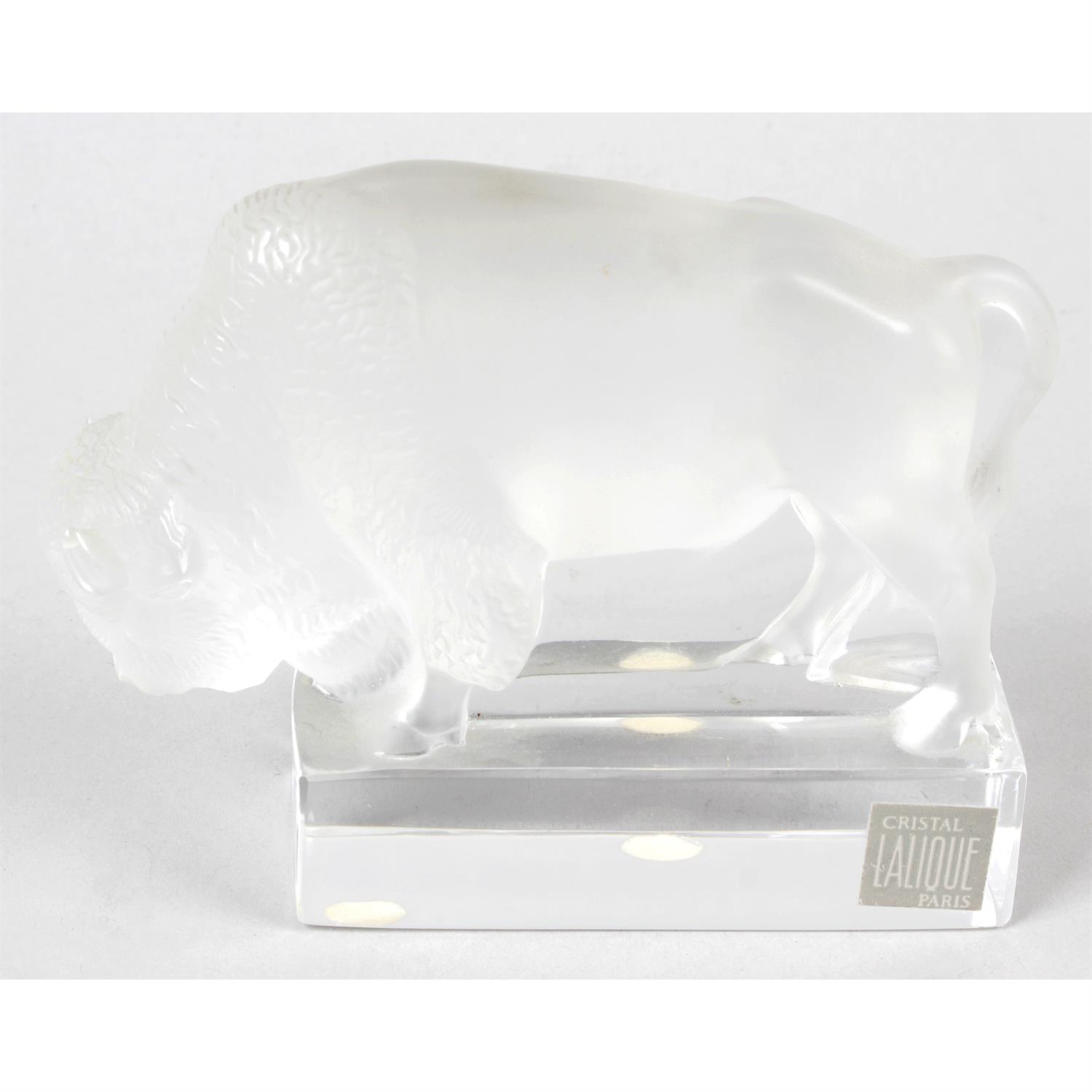 A Lalique glass study of a buffalo.