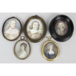 A group of five 19th century portrait miniatures.