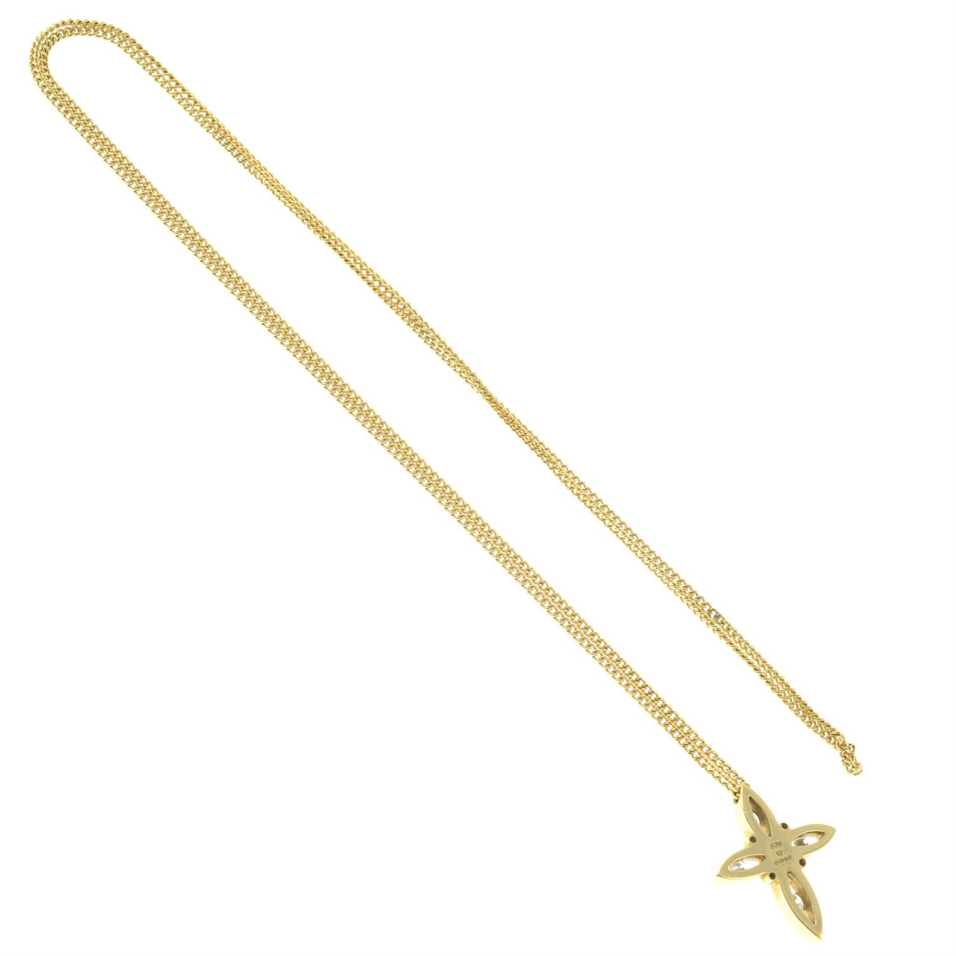 An 18ct gold brilliant-cut diamond abstract cross pendant, on integral chain. - Bild 2 aus 2