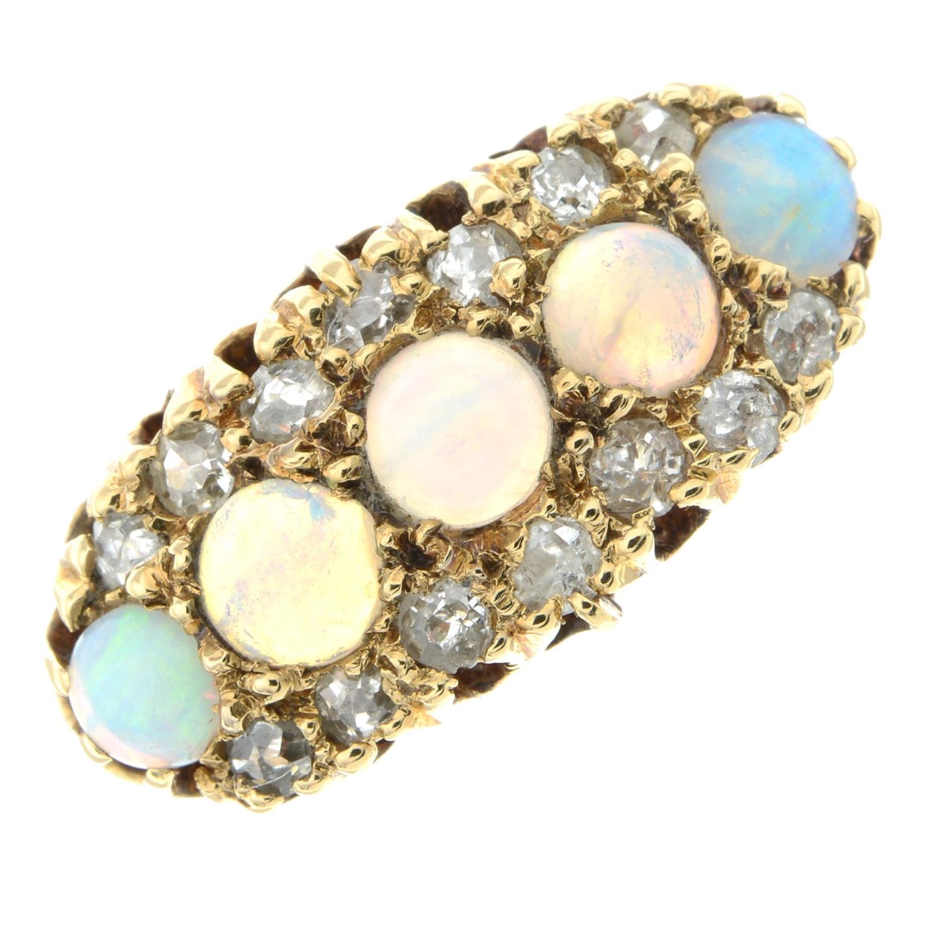 A Victorian 18ct gold opal and diamond dress ring.