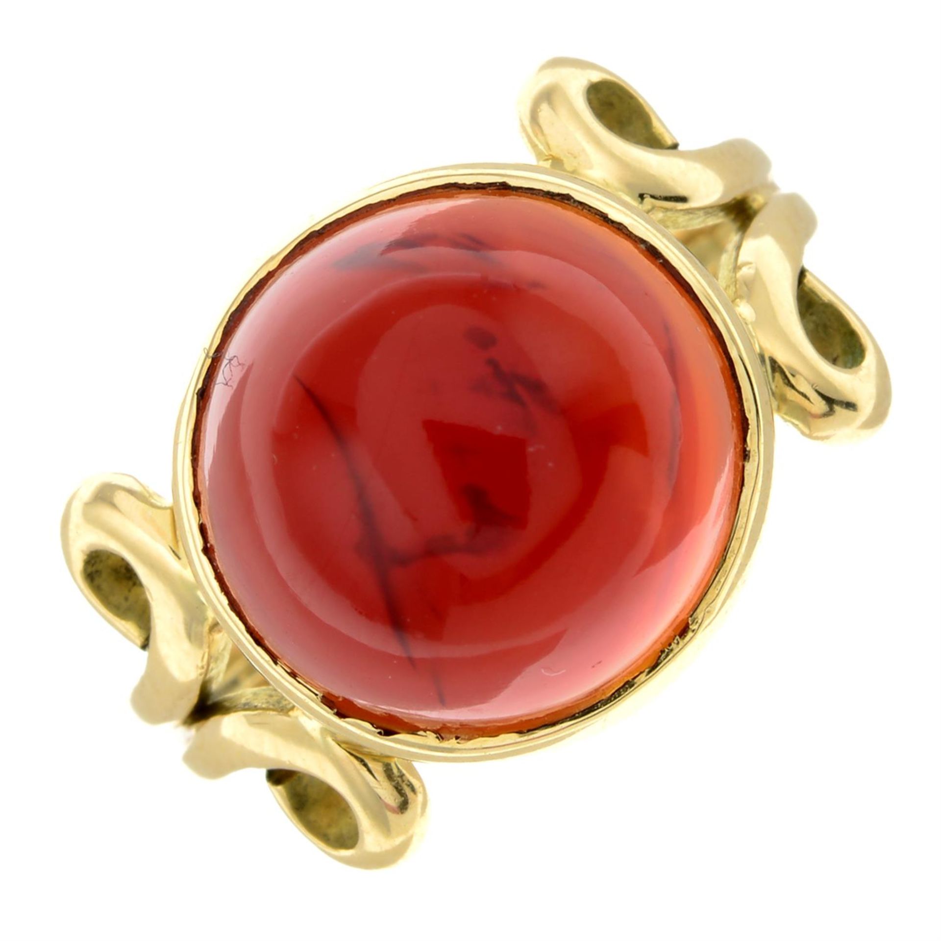 An early to mid 20th century carnelian cabochon dress ring.