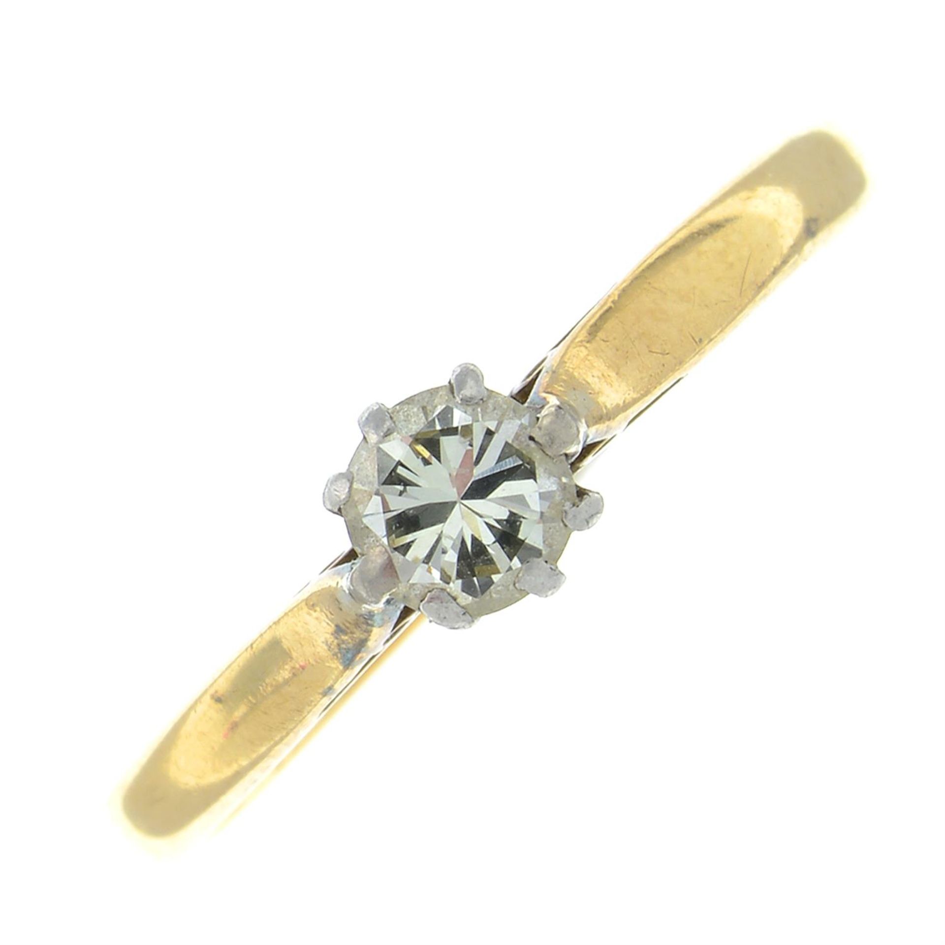 A brilliant-cut diamond single-stone ring.