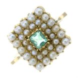 An emerald and split pearl cluster ring.