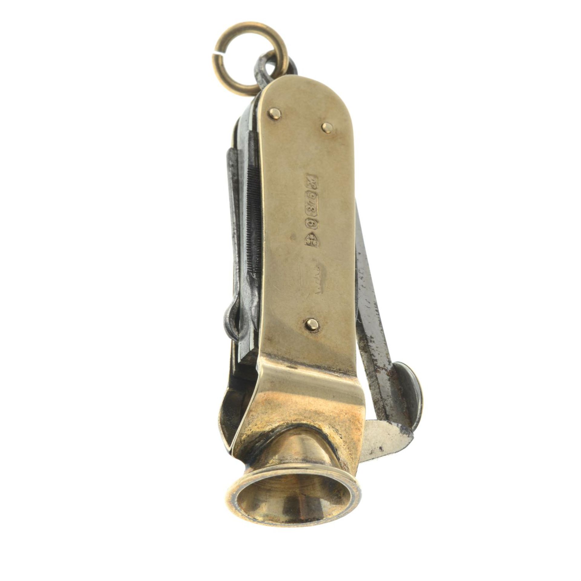 An Edwardian 9ct gold multi-tool cigar cutter fob. - Image 2 of 2