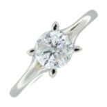 A platinum brilliant-cut diamond single-stone ring.