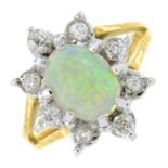 An 18ct gold opal and old-cut diamond cluster ring.