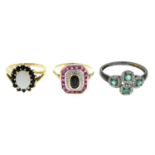 Three 9ct gold gem-set rings.