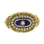 An early 20th century gold enamel and split pearl floral brooch, converted from an earlier clasp.