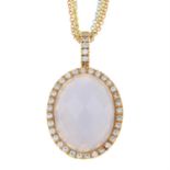 A faceted chalcedony and cubic zirconia cluster pendant, with three-row tri-colour chain,