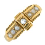 An early 20th century 18ct gold split pearl and old-cut diamond ring.