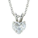 A heart-shape diamond single-stone pendant, with 18ct gold chain.