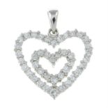 An 18ct gold brilliant-cut diamond double heart pendant.