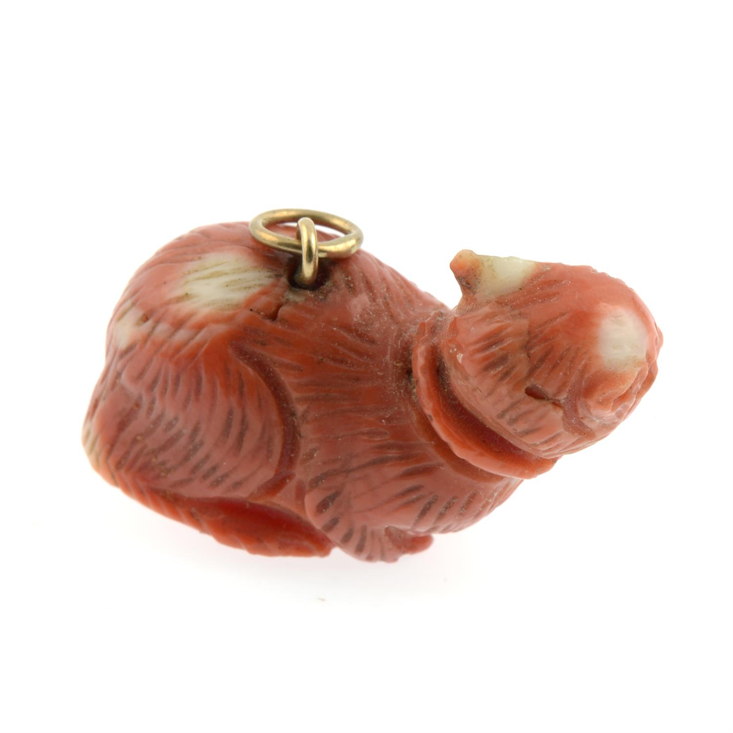 A Victorian carved coral cat pendant. - Image 2 of 2