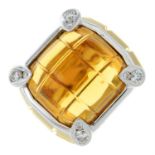 A carved citrine cabochon and diamond cocktail ring, by Mattioli