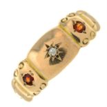 A late Victorian 15ct gold garnet and diamond ring.