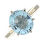 An 18ct gold aquamarine single-stone ring.