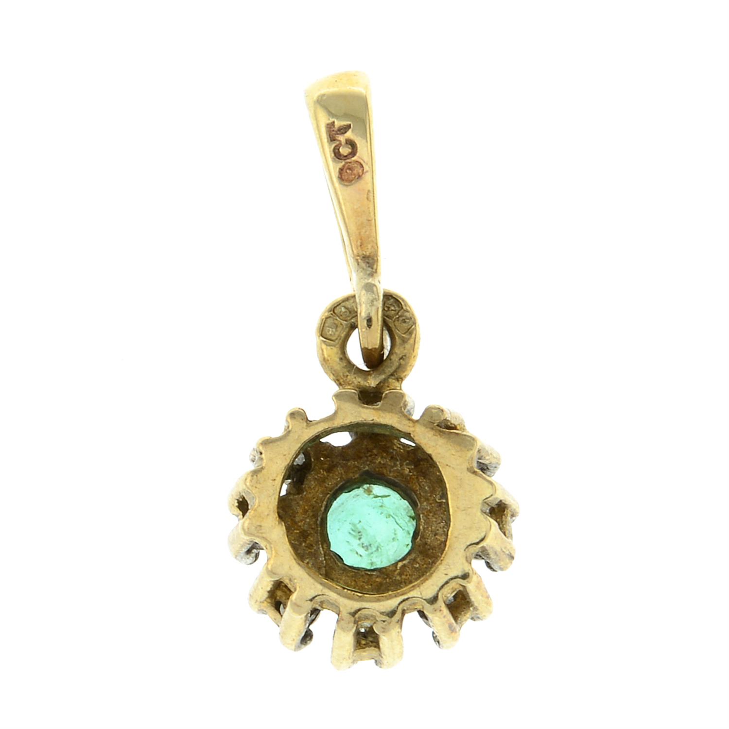 A 9ct gold emerald and single-cut diamond pendant. - Image 2 of 2