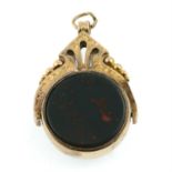 A late Victorian 9ct gold bloodstone and carnelian swivel fob.