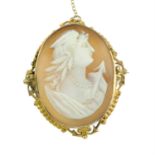 A shell cameo brooch, depicting a lady in profile.