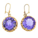 A pair of synthetic colour-change sapphire drop earrings.