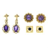 Three pairs of gem-set earrings.