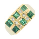 An emerald and brilliant-cut diamond dress ring.