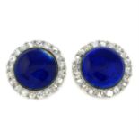 A pair of rose-cut diamond and blue enamel earrings.