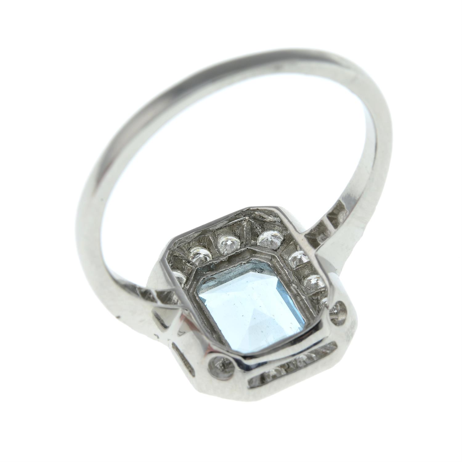 Aquamarine and diamond platinum octagonal cluster ring - Image 2 of 2