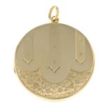 An early 20th century 15ct gold circular-shape locket, with engraved decoration.