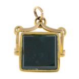 An early 20th century 9ct gold bloodstone swivel fob.