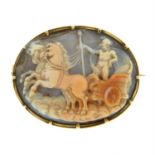 A Victorian shell cameo brooch, depicting Phoebus with his horse and chariot.