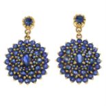 A pair of 9ct gold sapphire cluster earrings.