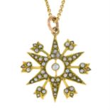 A Victorian 9ct gold split pearl star pendant, with trace-link chain.