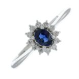 A 9ct gold sapphire and diamond cluster ring.