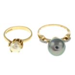 Two 9ct gold cultured pearl rings.