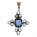 A blue spinel and colourless gem cluster pendant.