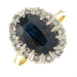 An 18ct gold sapphire and single-cut diamond cluster ring.