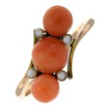 A coral and split pearl dress ring.